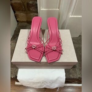 Jimmy Choo Pink Leather Indiya Mule Strappy Sandals with Heart